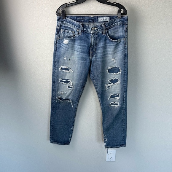 AG The Ex-Boyfriend Slouchy Slim Jean 19 Year Quilted Blue Mended Denim Women 29 - Picture 4 of 16